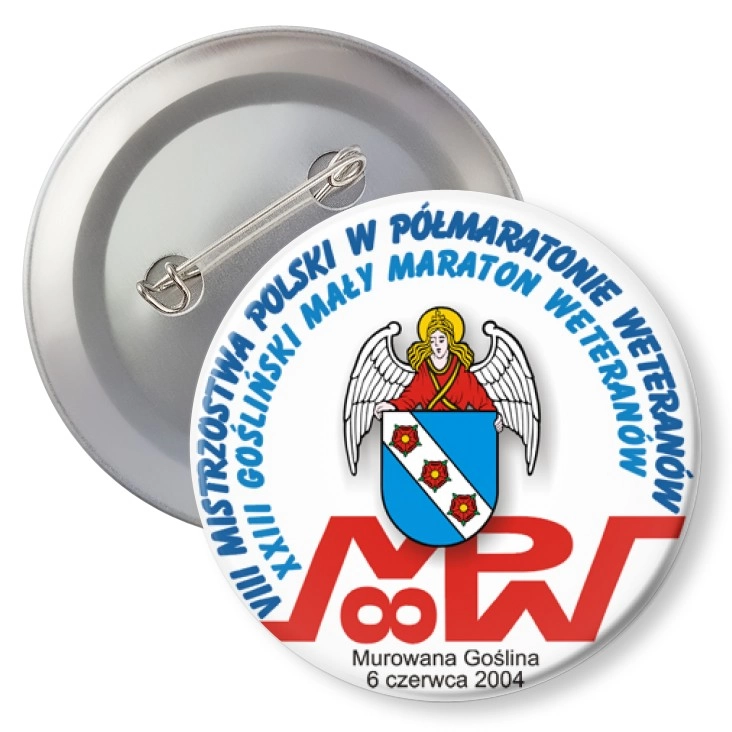 przypinka z agrafką VIII Mistrzostwa Polski w Półmaratonie Weteranów