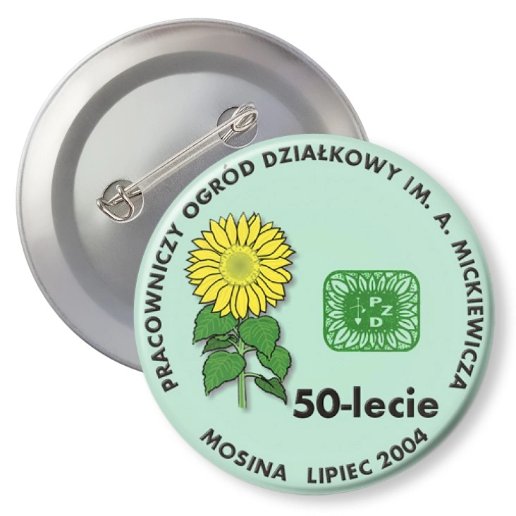 przypinka z agrafką 50-lecie Pracowniczego Ogrodu Działkowego