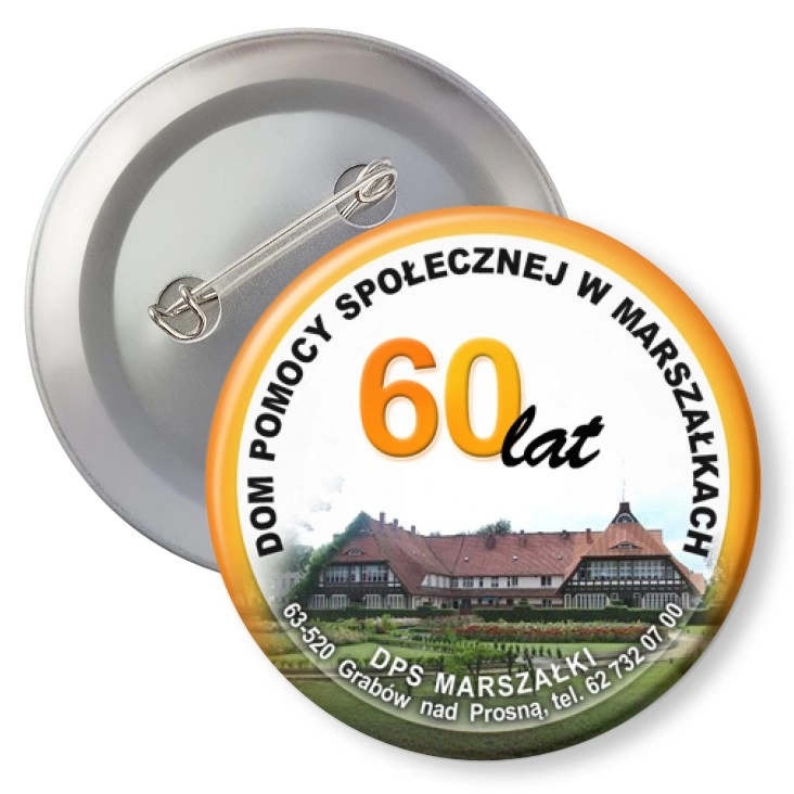 przypinka z agrafką 60 lat DPS w Marszałkach
