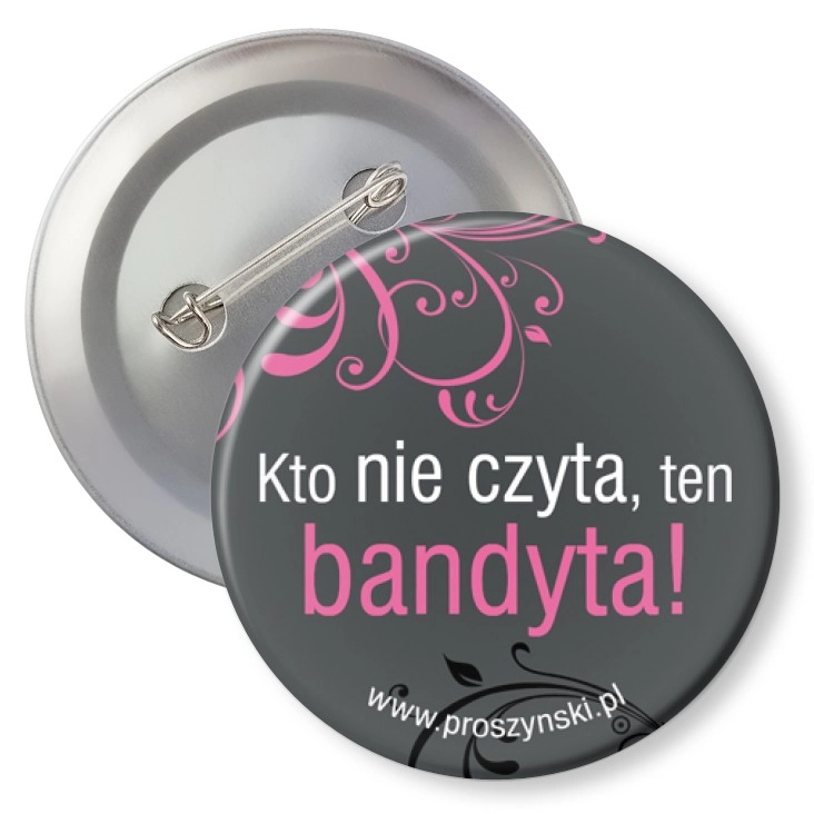 przypinka z agrafką Bandyta nie czyta