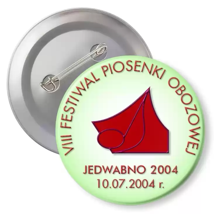 przypinka z agrafką VIII Festiwal Piosenki Obozowej - Jedwabno 2004