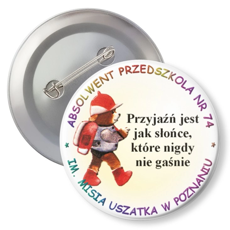 przypinka z agrafką Absolwent przedszkola nr 74