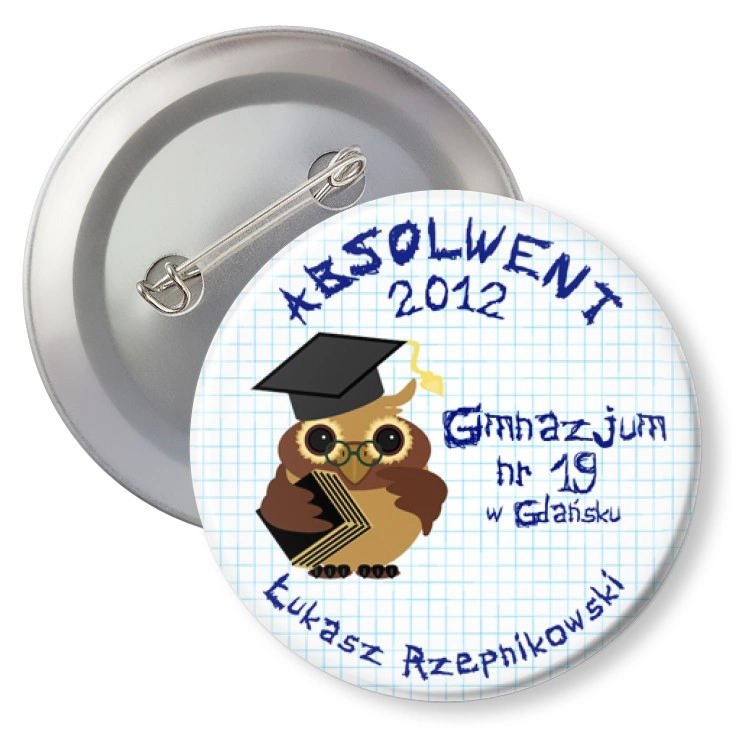 przypinka z agrafką Gimnazjum nr 19 w Gdańsku