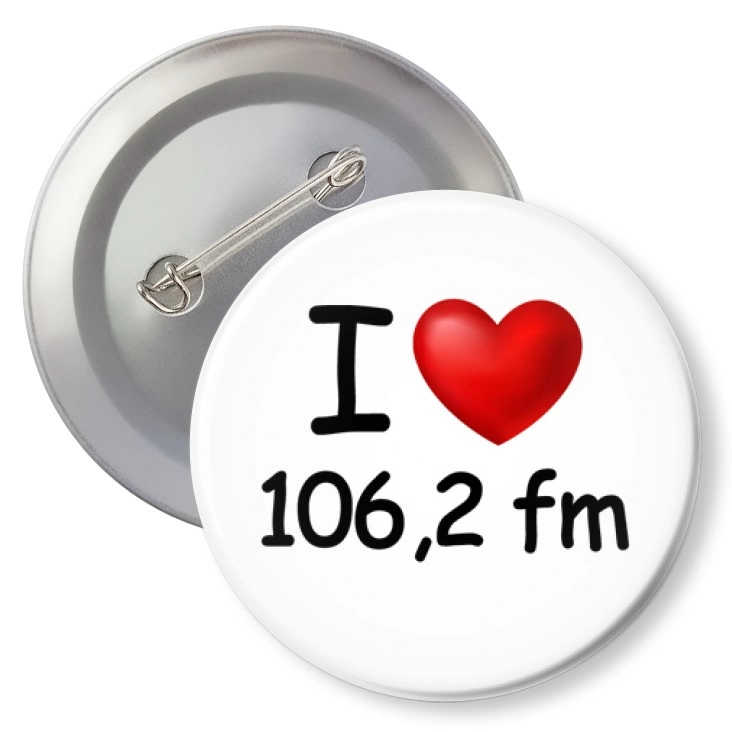 przypinka z agrafką I love 106,2 fm