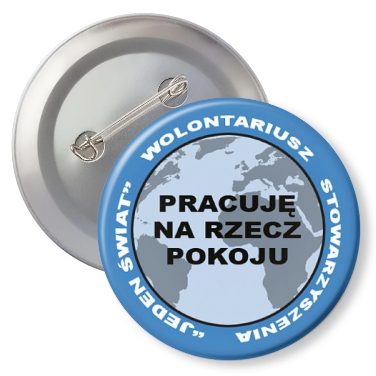 przypinka z agrafką Pracuję na rzecz pokoju - niebieski