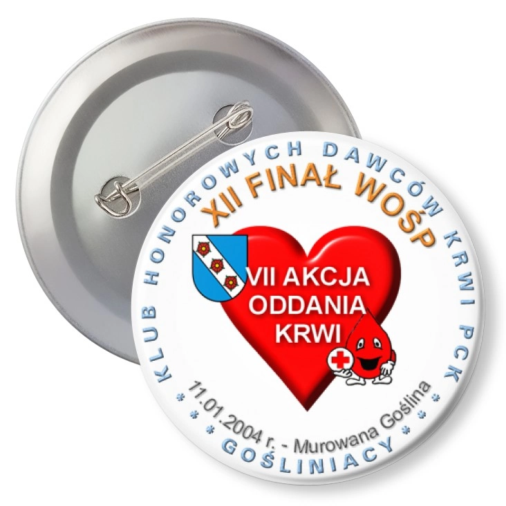 przypinka agrafka XII Finał WOŚP - klub Honorwych Dawców Krwi PCK
