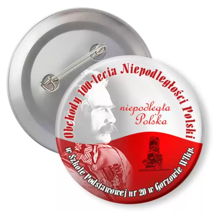 przypinka z agrafką 100 lat Niepodległości w SP nr 20 w Gorzowie Wielkopolskim