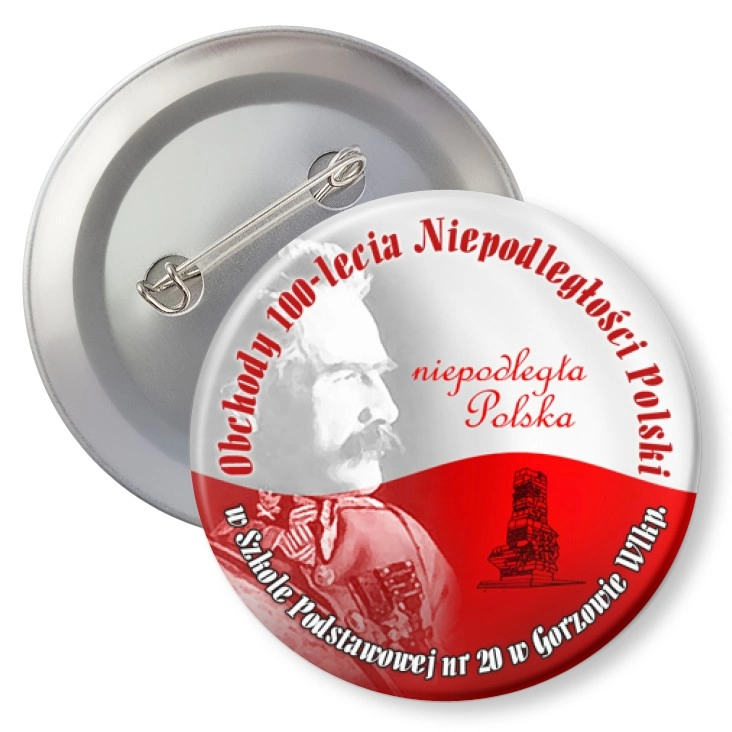 przypinka z agrafką 100 lat Niepodległości w SP nr 20 w Gorzowie Wielkopolskim