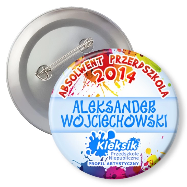 przypinka z agrafką Absolwent 2014 Przedszkola Kleksik