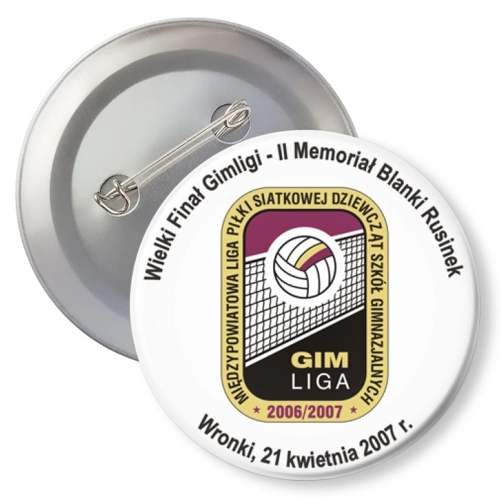 przypinka z agrafką GIM Liga