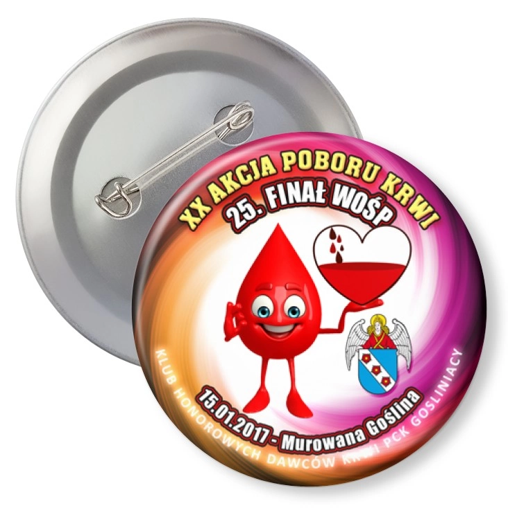 przypinka z agrafką Gośliniacy - XX Akcja Poboru Krwi