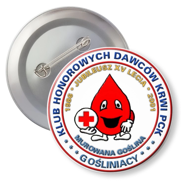 przypinka z agrafką XV-lecie Klubu Honorowych Dawców Krwi
