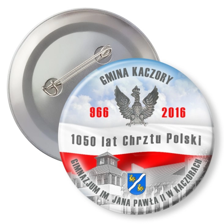 przypinka z agrafką Gimnazjum im. Jana Pawła II w Kaczorach
