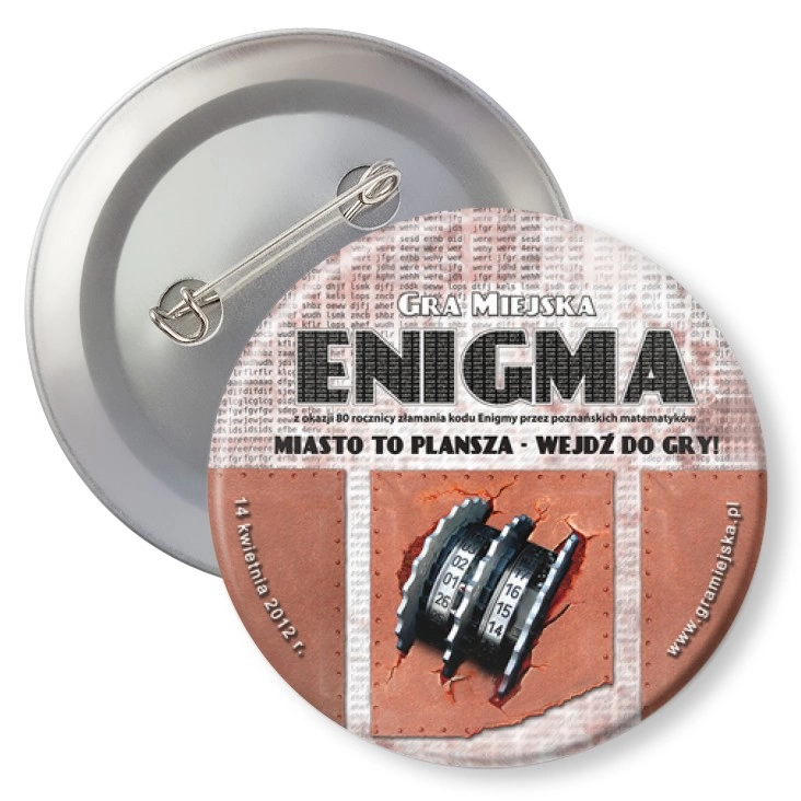 przypinka z agrafką Gra Miejska - Enigma