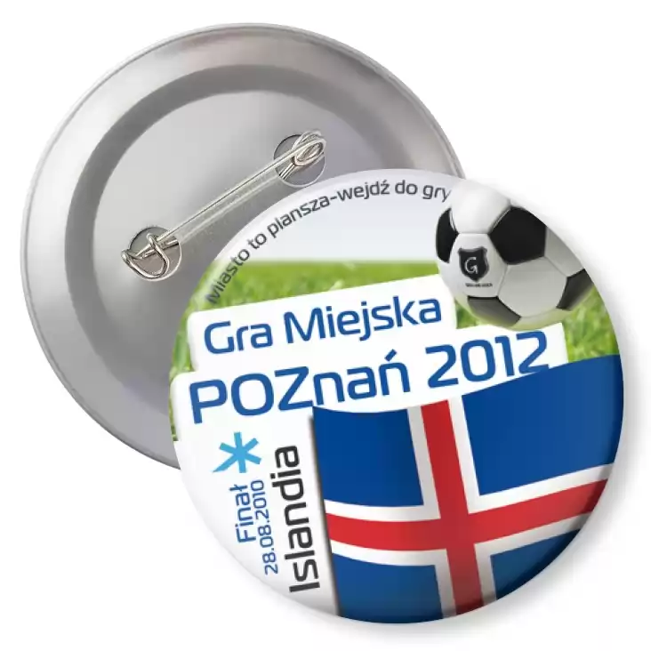 przypinka z agrafką Gra Miejska - Poznań 2012 - Islandia