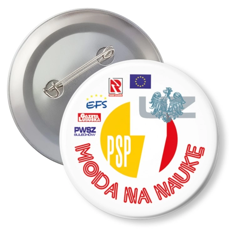 przypinka z agrafką Moda na naukę - PSP nr 7 w Świebodzinie