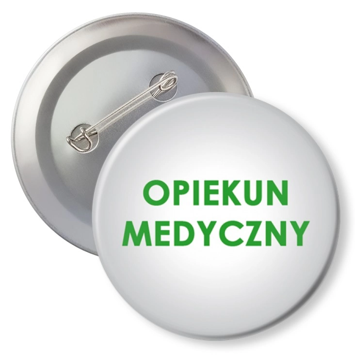 przypinka z agrafką Opiekun medyczny na szarym tle