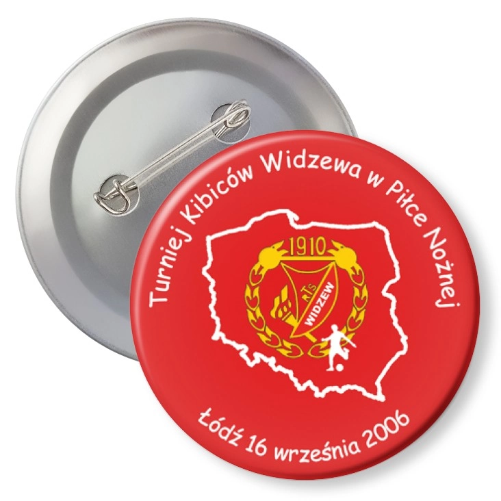 przypinka z agrafką Turniej Kibiców Widzewa w Piłce Nożnej