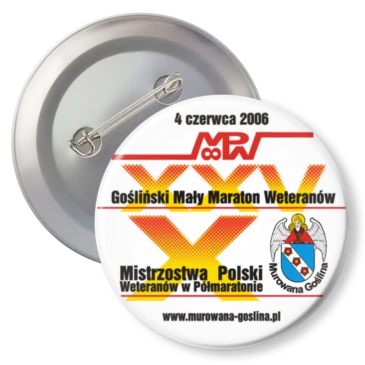 przypinka z agrafką X Mistrzostwa Polski w Półmaratonie Weteranów
