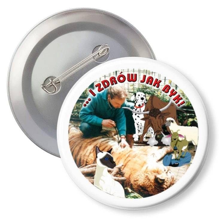 przypinka z agrafką ...I zdrów jak byk!