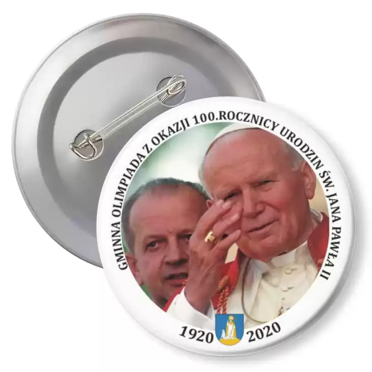 przypinka z agrafką Gminna Olimpiada z okazji 100. rocznicy urodzin św. Jana Pawła II