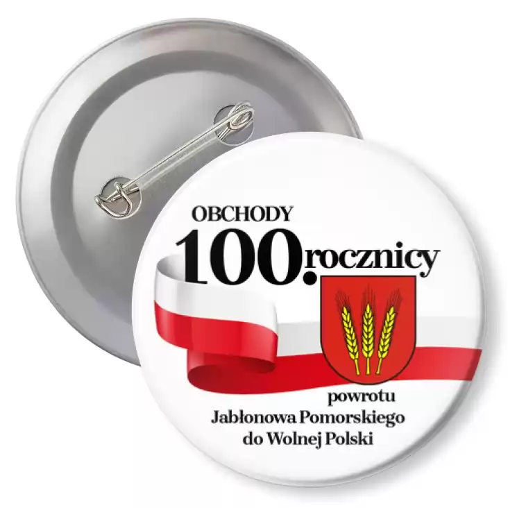 przypinka z agrafką Obchody 100. Rocznicy powrotu Jabłonowa Pomorskiego do Wolnej Polski