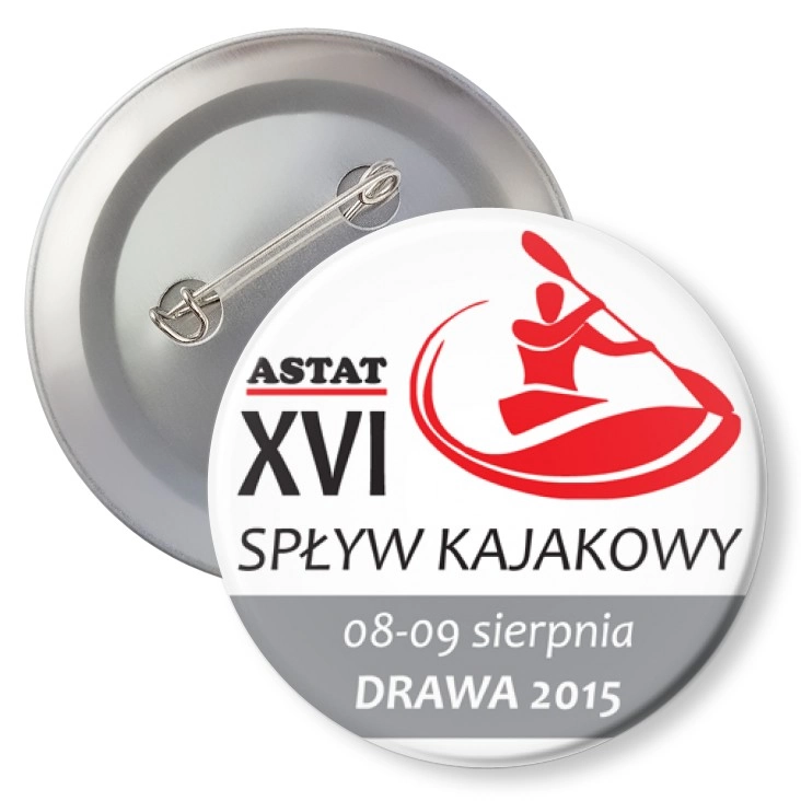 przypinka z agrafką Spływ Kajakowy Drawa 2015 