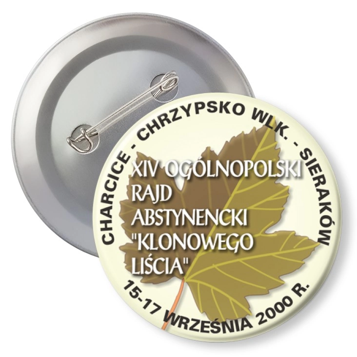 przypinka z agrafką XIV Ogólnopolski Rajd Abstynencki Klonowego Liścia