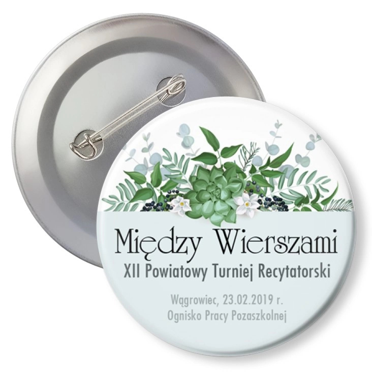 przypinka z agrafką Między Wierszami 2019