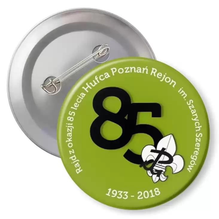 przypinka z agrafką Rajd z okazji 85-lecia Hufca Poznań Rejon