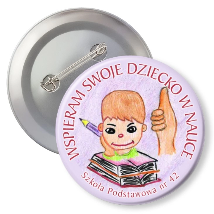 przypinka z agrafką Wspieram swoje dziecko w nauce - chłopiec
