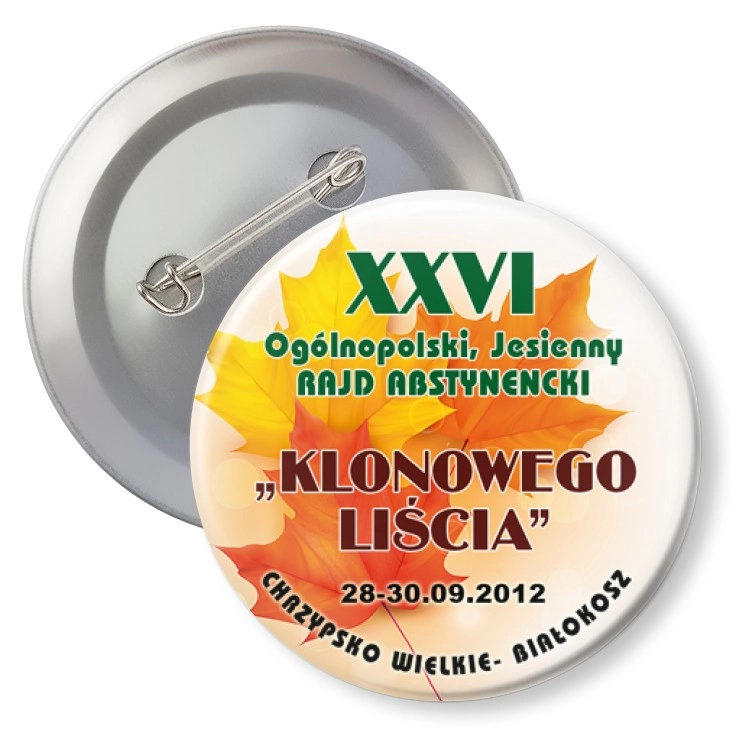 przypinka z agrafką XXVI Ogólnopolski Rajd Abstynencki Klonowego Liścia