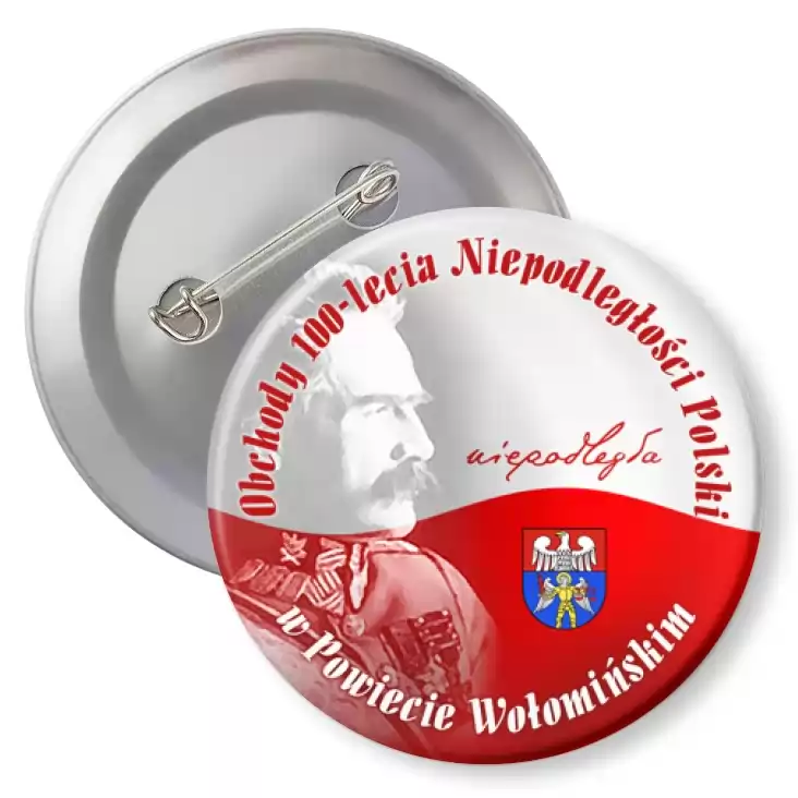 przypinka z agrafką 100-lecie Niepodległości Polski w Powiecie Wołomińskim
