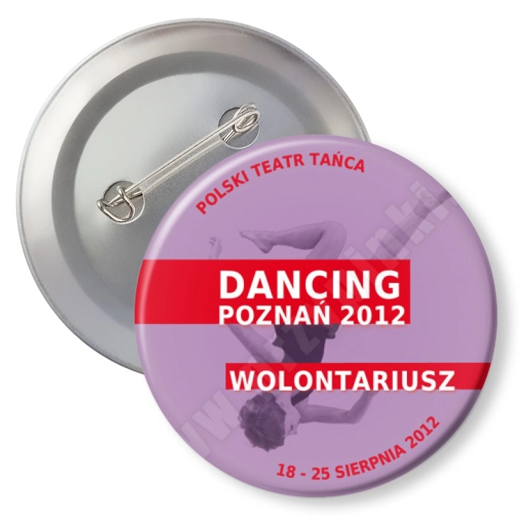 przypinka z agrafką Dancing Poznań 2012 - wolontariusz