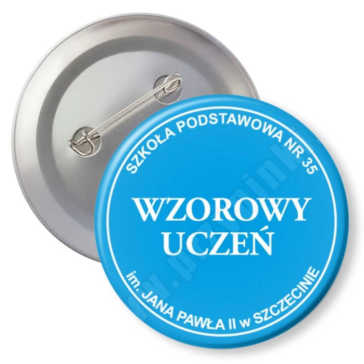 przypinka z agrafką Wzorowy Uczeń SP35 Szczecin - niebieski