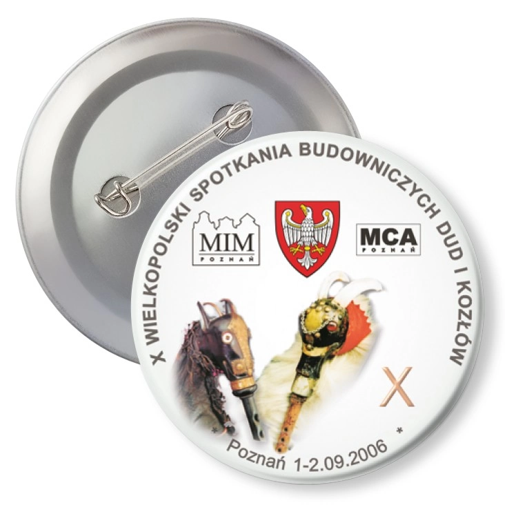 przypinka z agrafką X Wielkopolskie Spotkania Budowniczych Dud i Kozłów