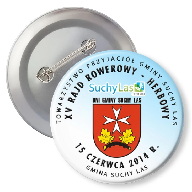 przypinka z agrafką XV Rajd Rowerowy Herbowy - Suchy Las 2014