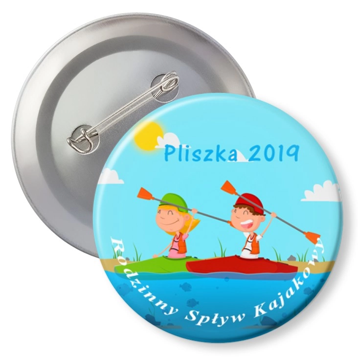 przypinka z agrafką Rodzinny Spływ Kajakowy Pliszka 2019