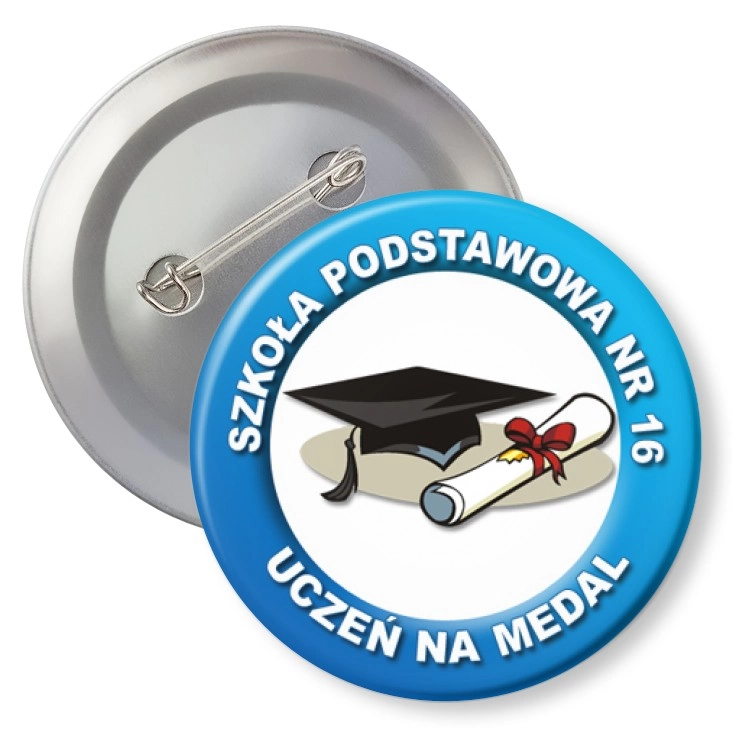 przypinka z agrafką SP nr 16 - uczeń na medal