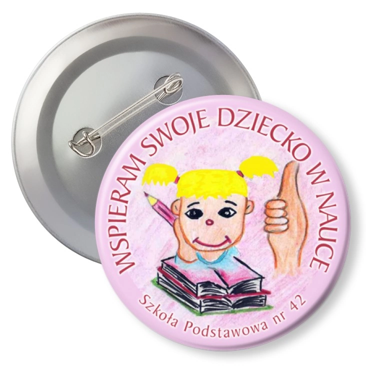przypinka z agrafką Wspieram swoje dziecko w nauce - dziewczynka
