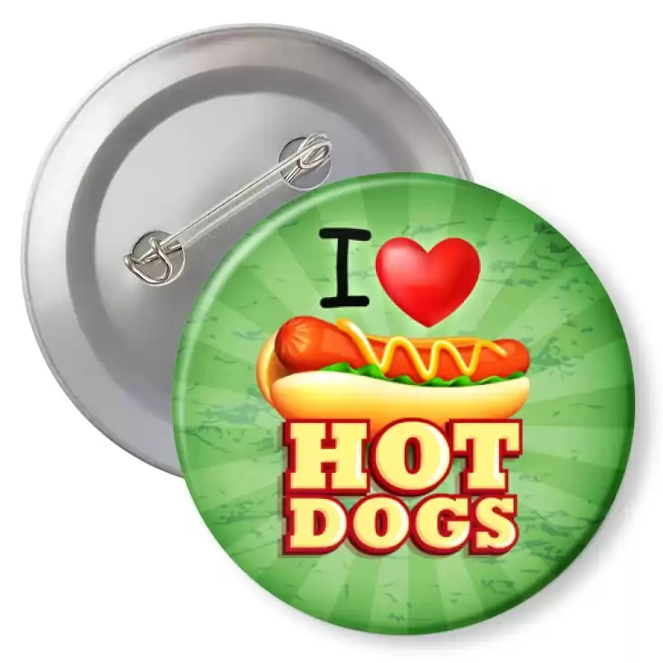 przypinka z agrafką I love Hot-Dogs