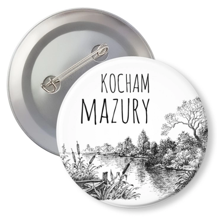 przypinka z agrafką Kocham Mazury