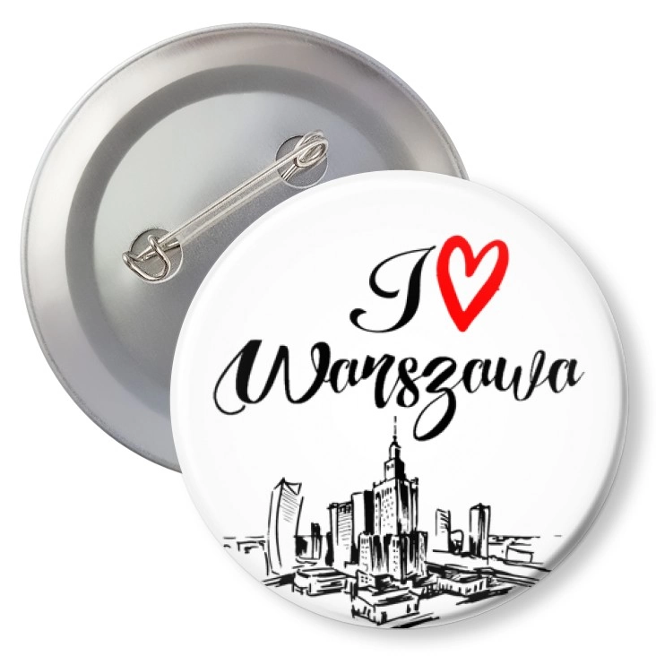 przypinka z agrafką I love Warszawa