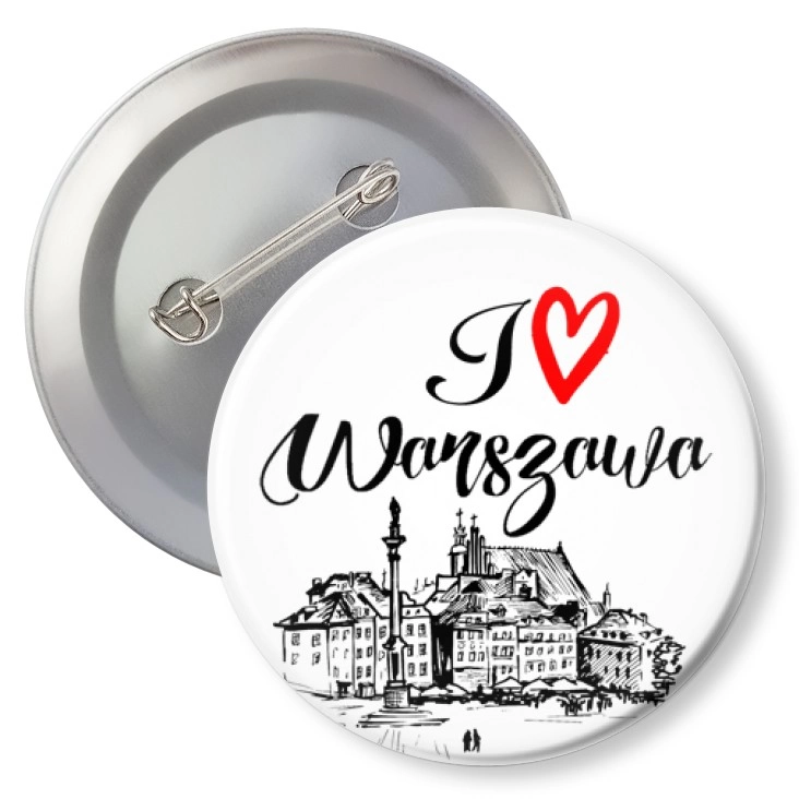 przypinka z agrafką I love Warszawa