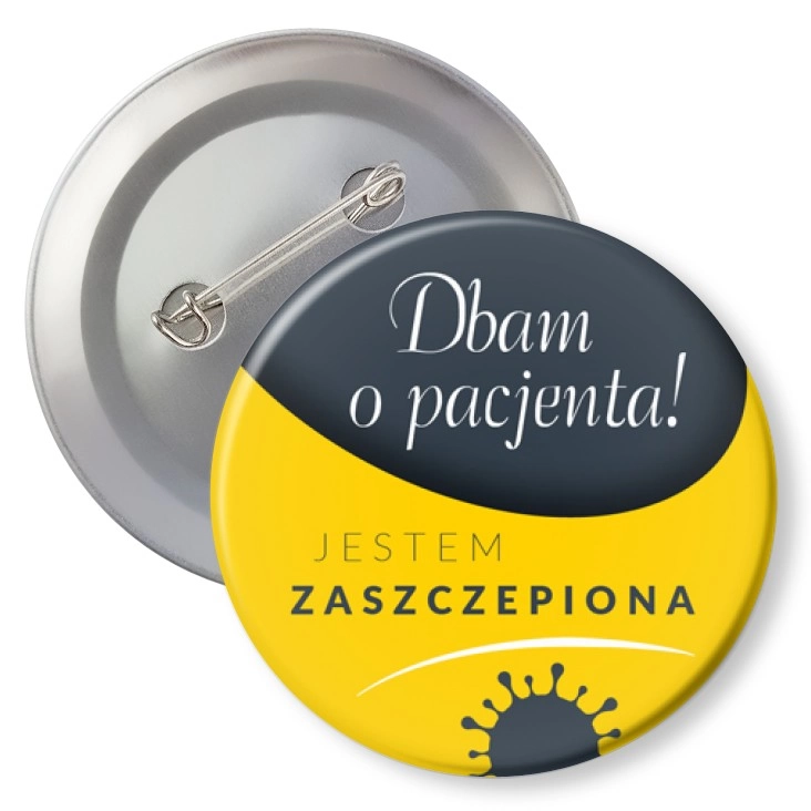 przypinka z agrafką Jestem zaszczepiona. Dbam o pacjenta