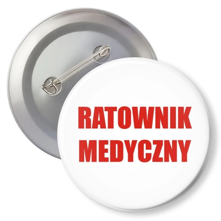 przypinka z agrafką Ratownik Medyczny czerwony napis