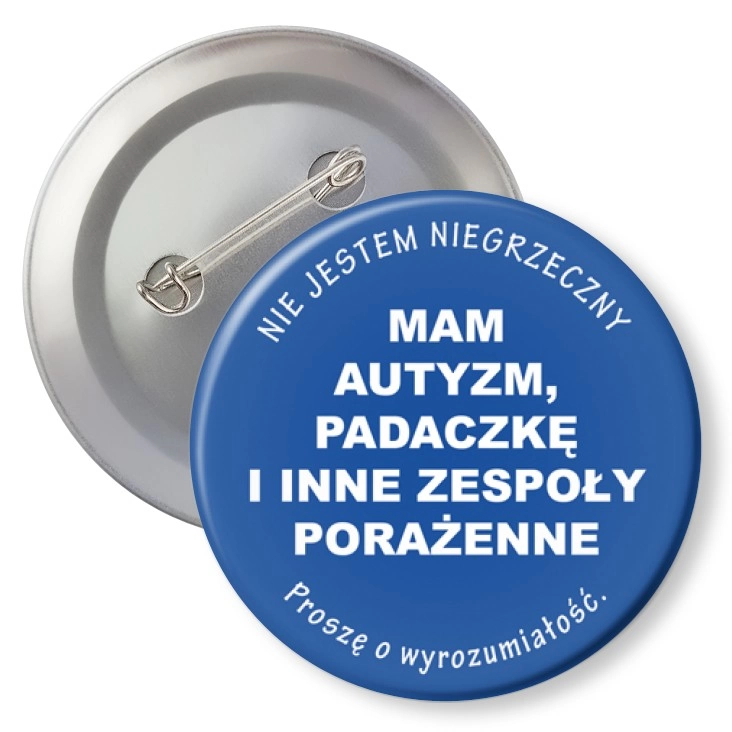 przypinka z agrafką Mam autyzm i padaczkę