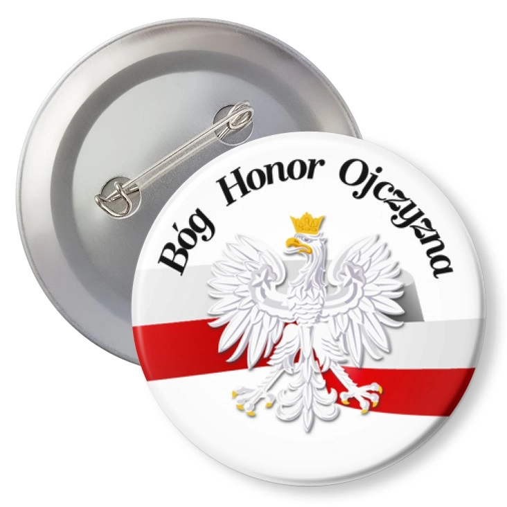 przypinkaBóg Honor Ojczyzna Orzeł z biało-czerwoną wstęgą