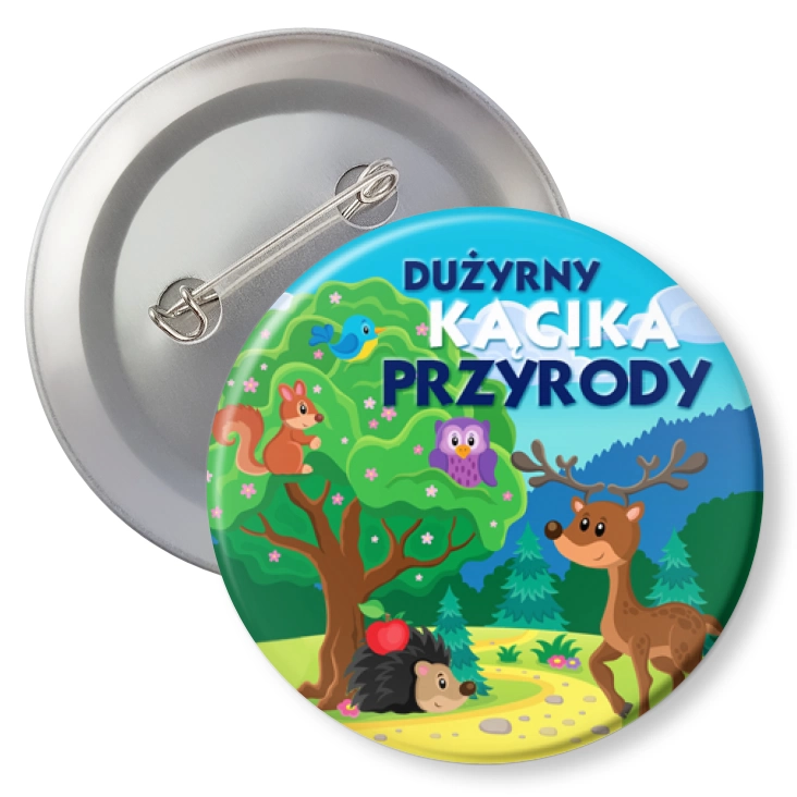 przypinka z agrafką Dyżurny Kącika Przyrody ze zwierzętami