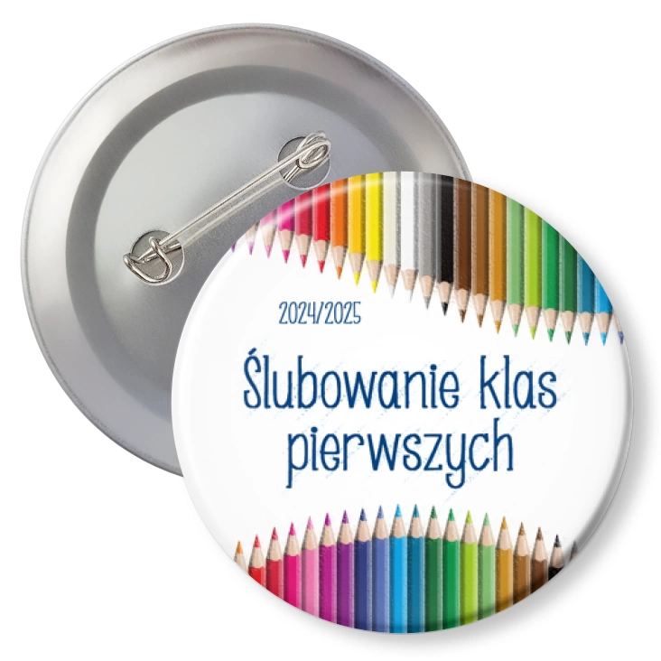przypinka z agrafką Ślubowanie klas pierwszych Kolorowe Kredki